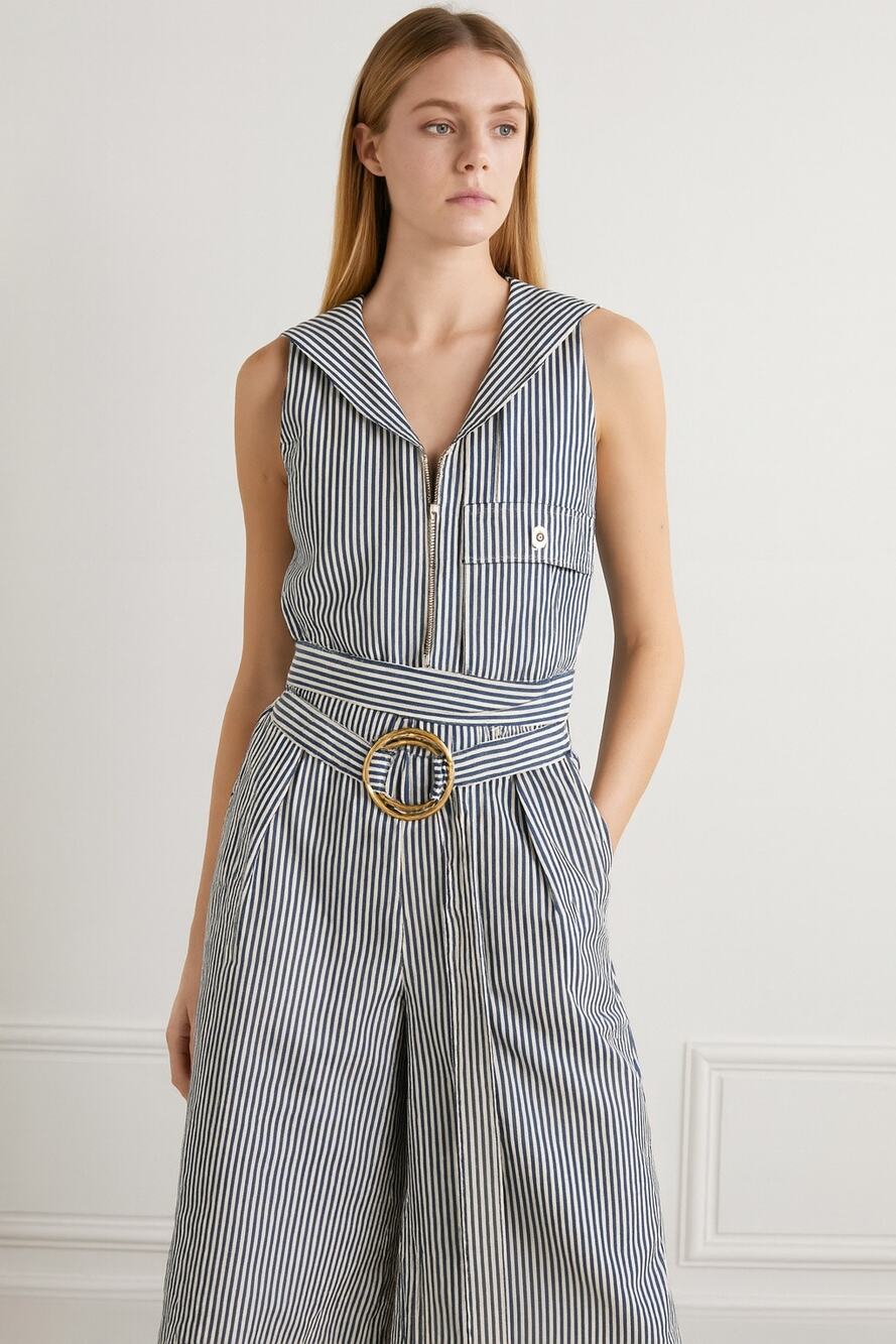 Open-back Striped Cotton Jumpsuit
